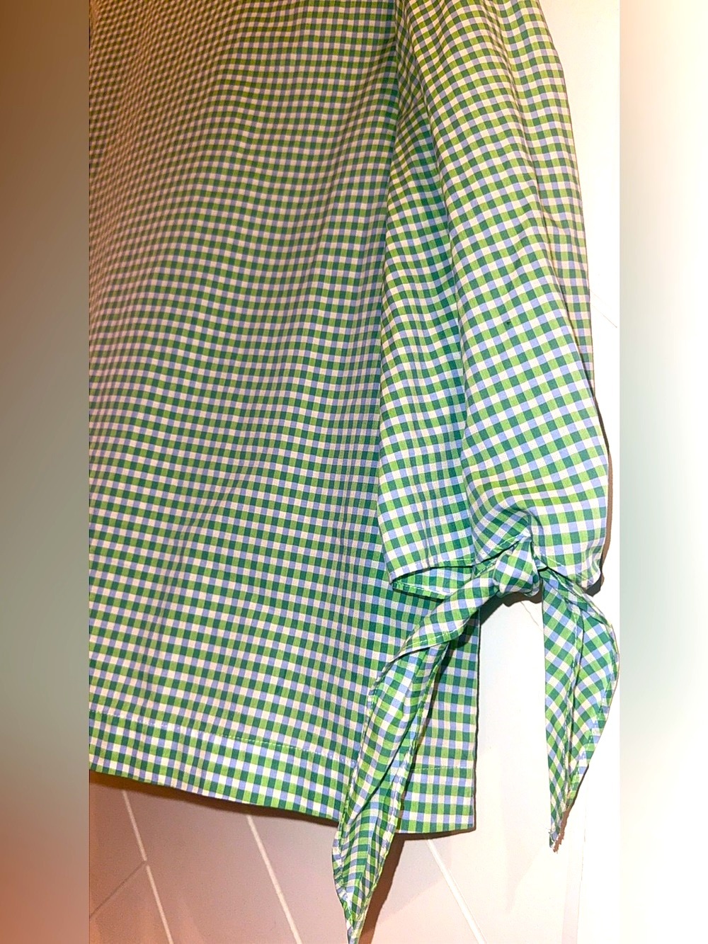 Lafayette 148 New York Margarita Ithaca Gingham Mini Check green blue Blouse Med - Picture 9 of 9
